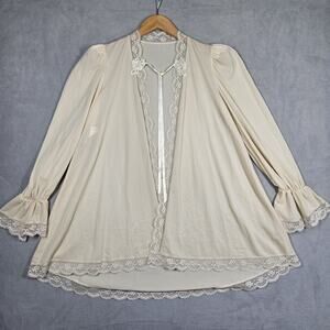Vintage Short Robe Small Light Beige Dressing Gown Lace Petra Fashions Cottage